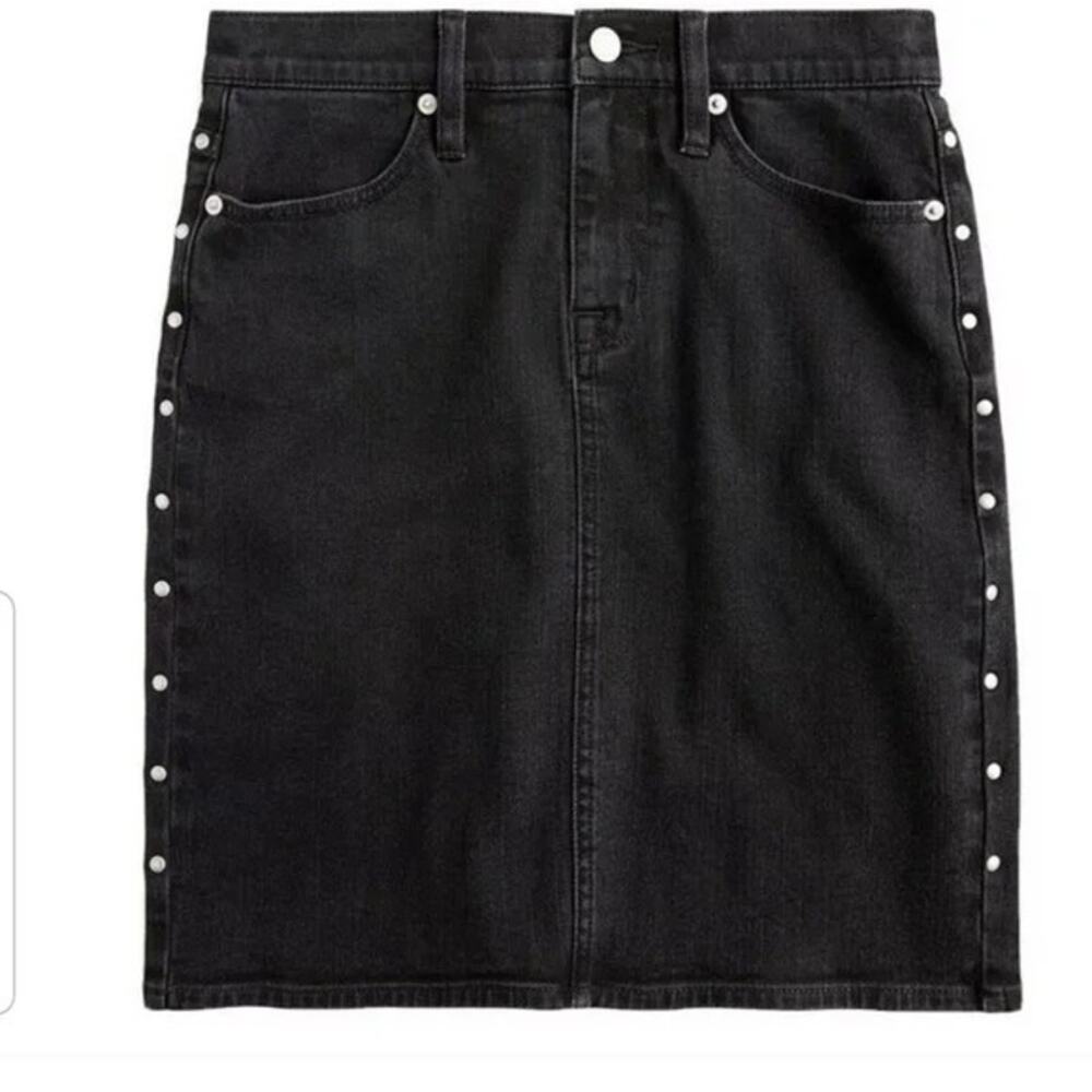 J. Crew Studded Denim Mini Skirt Casual Stretch Pockets Vintage Style 29 Black